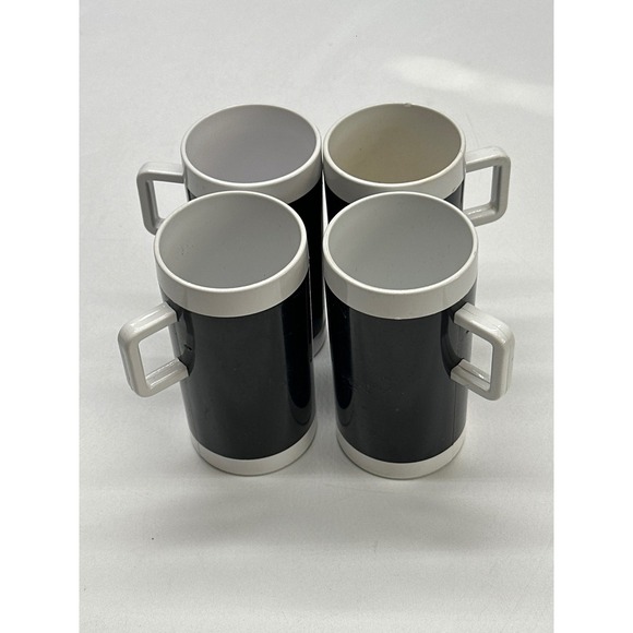 Braniff Airlines Black and White Cylindrical Coffee Mugs Set of 4 - Picture 4 of 4